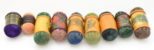 Sewing, needlework and embroidery interest Mauchline and tartan ware double ended pin cushions for