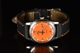 Technos gentleman's wristwatch with orange dial, luminous hands and hour markers, stainless steel