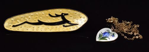 A 9ct gold chain (1.1g) with a Norwegian silver heart enamel set pendant and a Norwegian silver