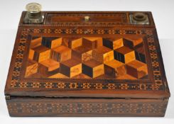 19thC rosewood, Tunbridgeware and parquetry inlaid writing slope, width 31cm