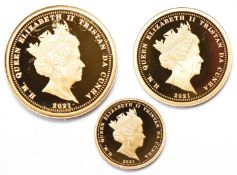 Hattons of London 2021 three coin proof gold sovereign set commemorating Prince Philip comprising