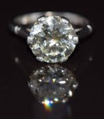 Art Deco platinum ring set with a transitional cut diamond of approximately 3.25ct, 4.7g, size J