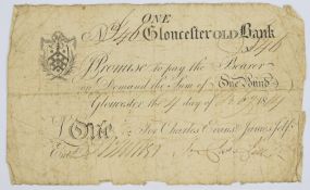Gloucester Old Bank 1814 provincial Georgian one pound banknote, serial number 46, for Charles Evans
