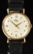 Elco 9ct gold gentleman's wristwatch with gold hands, Arabic numerals and hour markers, cream dial