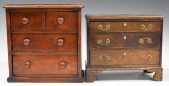 Two 19thC mahogany and oak apprentice chests of drawers, one with bone escutcheons, largest W20 x D9