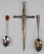 George V hallmarked silver novelty presentation miniature sword with inscription to W.Simpson