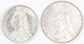 1887 Queen Victoria double florin and a half crown, both EF