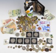 A quantity of overseas coinage 19thC onwards, includes Euro currency and banknotes together with a