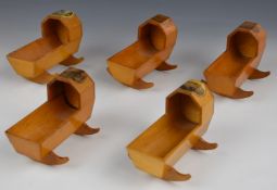 Five Mauchline ware rocking crib pin or cotton reel holders / dishes for Tay Bridge Aberfeldy, Burns