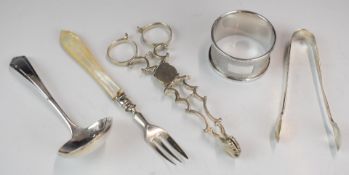 Hallmarked silver items comprising possibly provincial sugar nips (maker's mark only present,