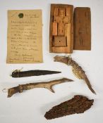 19thC carved olive wood grand tour travelling reliquary / crucifix with script verso 'Made by the