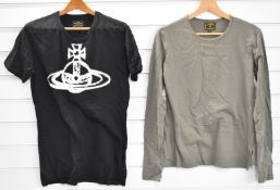 Vivienne Westwood Anglomania black scribble orb t-shirt and a green long sleeved top with Anglomania