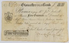 Gloucester Old Bank 1814 provincial Georgian five guinea banknote, serial number 209, for Charles