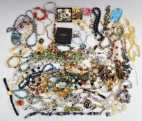 A collection of costume jewellery necklaces including beaded, pearl and agate, bracelets, etc