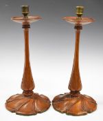 Pair of wooden carved candlesticks, height 31cm