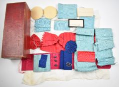 Collection of textiles including 19thC silk / handkerchief with embroidered figural decoration to