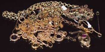 Various sections of 9ct gold chains, 13g