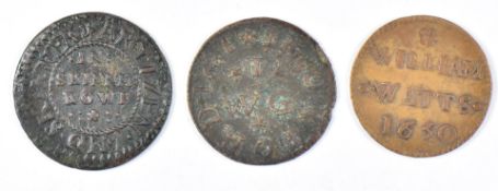 Three 17thC merchant's tokens comprising 1650 William Watts, Kings St Westminster, 1661 William
