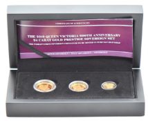 Hattons of London 2019 three coin proof gold sovereign set commemorating Queen Victoria's 200th