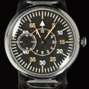 Unnamed military pilot's style wristwatch with subsidiary seconds dial, mustard yellow hands, Arabic