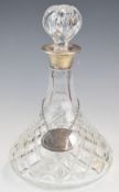 Elizabeth II hallmarked silver mounted cut glass ship's decanter, Birmingham 1977, maker Charles S
