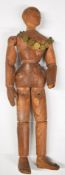 19thC carved pine artist's lay figure with articulated body and limbs, height 33cm