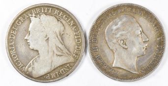 1894 Queen Victoria crown and a German 1903 5 Mark piece