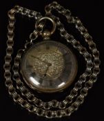 J W Benson white metal open faced pocket watch with blued hands, Roman numerals, engraved case and