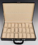 Watch carry case with 24 fitted compartments and black snakeskin leather style cover, 43.5 x 29.5