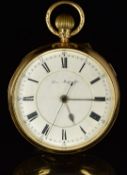J W Reeley 18ct gold keyless winding open faced centre seconds chronograph pocket watch with gold