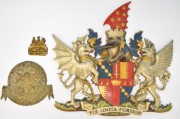 Milners' Patent fire resisting, thief resisting safe brass plaque and armorial, modern armorial