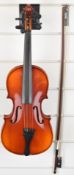 Intermusic student violin with 31.5cm two piece back, bow and fitted case.