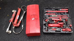 Hydraulic car and similar body repair tools comprising Sealey Snap 10 ton kit in case, Mac 4 ton kit