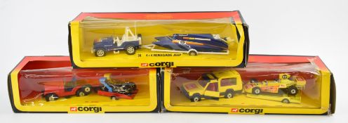 Three Corgi Toys diecast model Gift Sets Jeep 10, Team Corgi Racing 26 and 4x4 Renegade Jeep 46, all