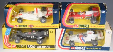 Four Corgi Toys diecast model Formula 1 and similar cars comprising Ferrari 312 B2 Formula 1 152,