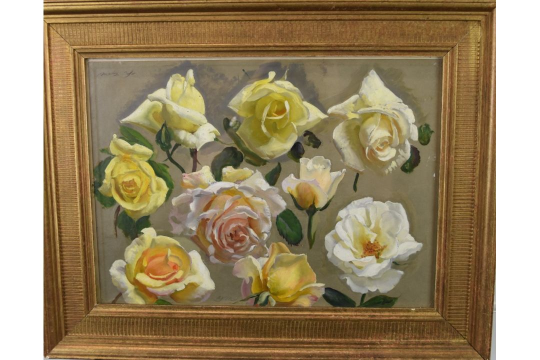 Attributed to John Bulloch Souter (1896-1971) double sided oil on board floral studies, 26.5 x 37cm, - Image 2 of 6