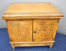 19thC oak and inlaid walnut desk with leather inset and fitted brush slide, fitted interior,