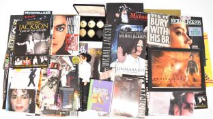 Michael Jackson ephemera, books, boxed figures by Street Life, cased coins, stamps etc