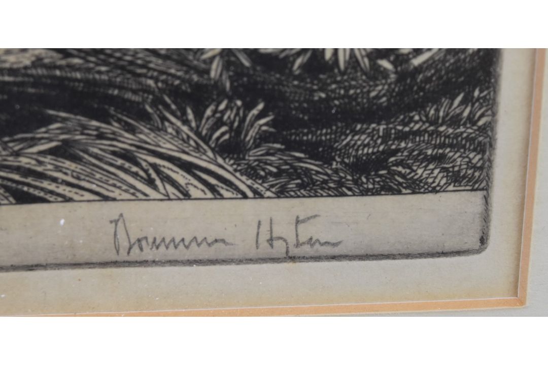 Edward Bouverie Hoyton (1900-1988) signed etching landscape with church beyond 'Bindon Pool', signed - Image 2 of 4