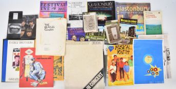 Music ephemera including Glastonbury Festival Communicator 1987, Festival Eye, concert programmes
