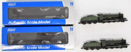 Two Dapol GWR N gauge model railway locomotives Bampton Grange and Kingstone Grange, both original