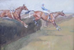 Lionel Edwards (1878-1966) horse racing watercolour and gouache Eremon's National, Canal Turn,