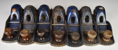 Seven Woden woodworking planes comprising five W130 (one in original box) and two W110