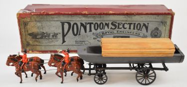 Britains Royal Engineers Pontoon Section comprising 4 horses, 2 riders, flat bed carriage, grey