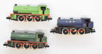 Three Graham Farish N gauge model railway J94 tank locomotives.