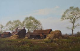 James Wright (born 1935)  oil on board farm landscape, signed lower left, 38 x 59cm, in gilt frame
