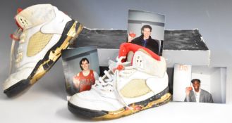 Michael Jordan autographed Nike Air Jordan 5 trainers one signed 'Emma, enjoy the shoes, Michael