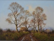 James Wright (born 1935)  oil on board winter landscape, signed lower left, 29 x 39cm, in gilt