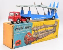 Corgi Major Toys diecast model Carrimore Car Transporter with red cab, blue trailer, lemon
