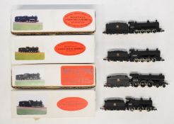 Four Union Mills BR N gauge model railway locomotives Q2, G2, 3F and B12/3, all original boxes.
